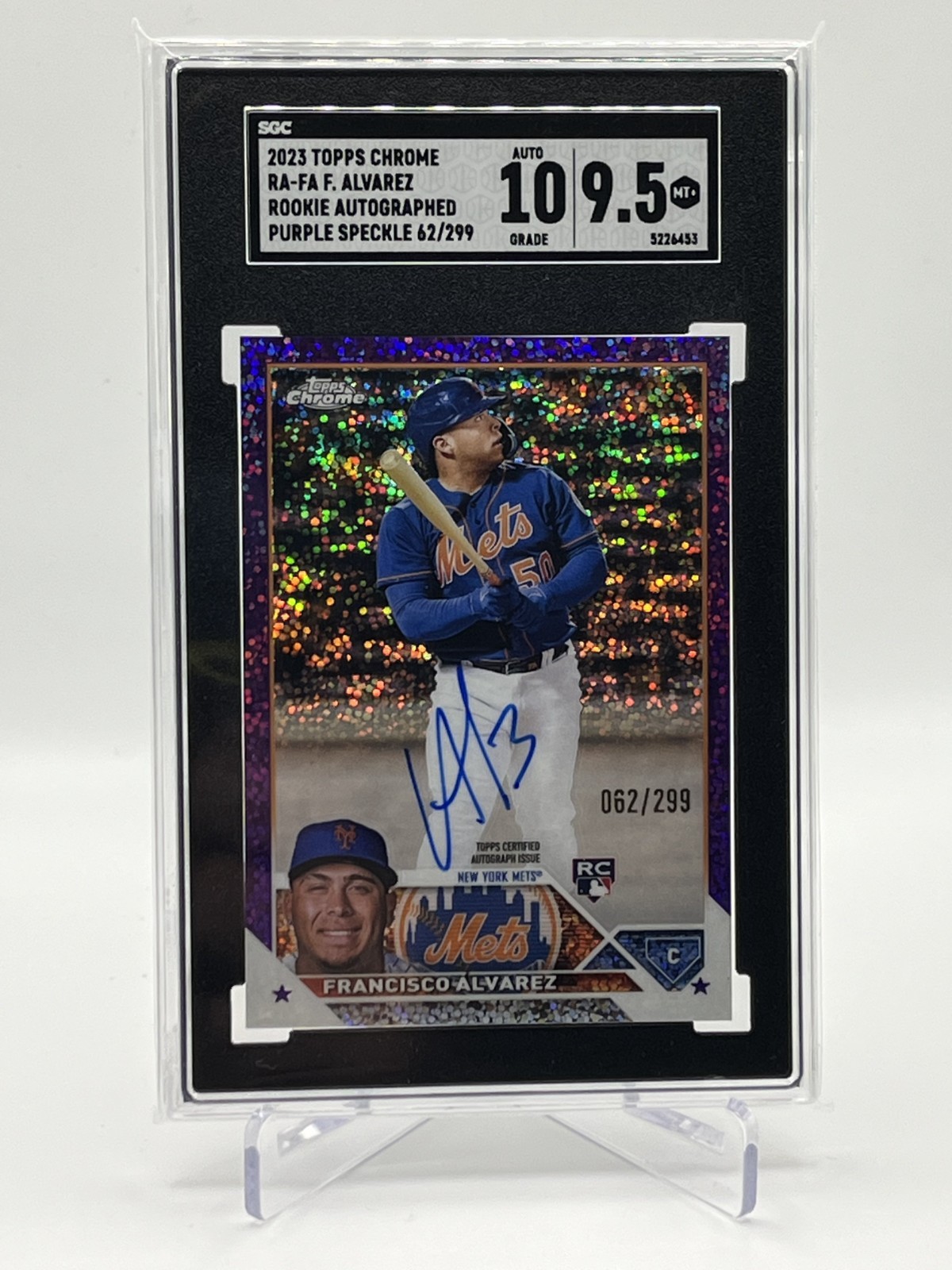 2023 Topps Chrome Francisco Alvarez RC Auto Purple Speckle /299 SGC 9.5/10 Mets