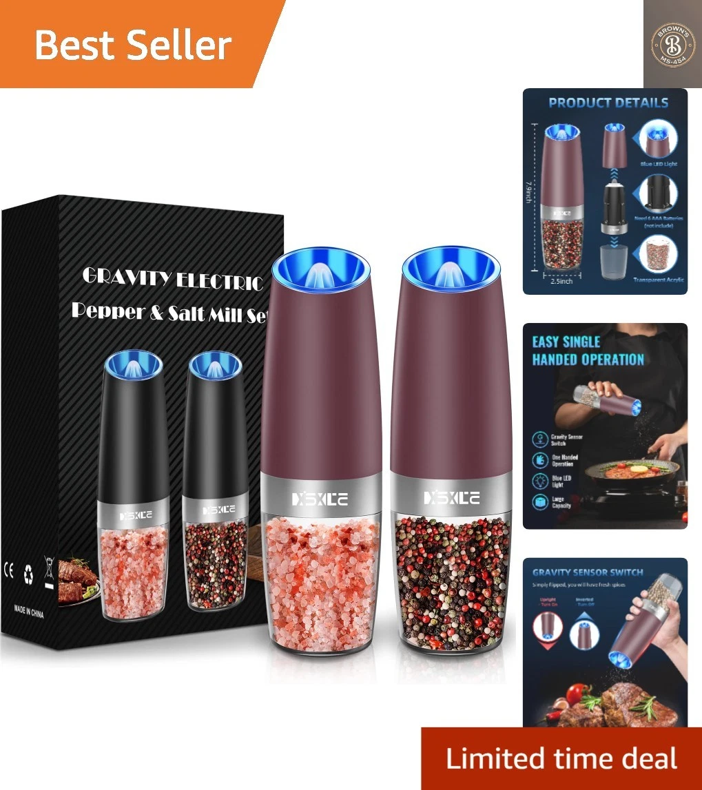Innovative Gravity Sensor Pepper Grinder Set - Automatic Operation & LED Feature