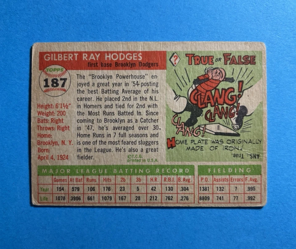 1955 Topps Set-Break #187 Gil Hodges (crease) - Imagem 2 de 2