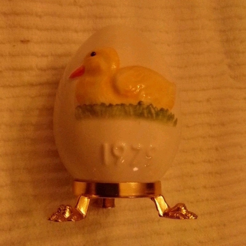 Goebel Hand Painted Porcelain Duck Figurine White Gold Glossy Signed Small