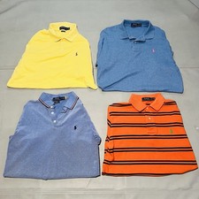 Lot 4 FOUR Polo Ralph Lauren Solid/Stripe S/S Polo Shirt Prep Laundered -M-9694