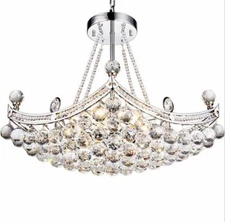 Silver Boat-Shaped Chandelier Crystal Hanging Lamp Ceiling Light Pendant Fixture