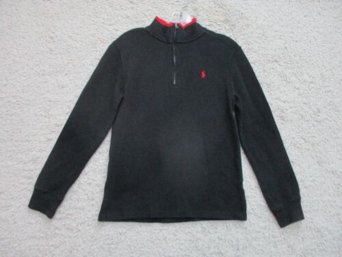 Polo Ralph Lauren Sweater Large Youth 14-16 Black Pullover Quarter Zip Logo Boys - Picture 1 of 13