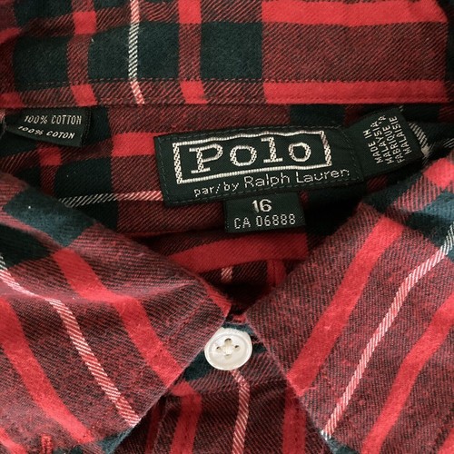 Vintage 80s Polo Ralph Lauren Button Down Shirt Red Black Boys Size 16 - Picture 3 of 10
