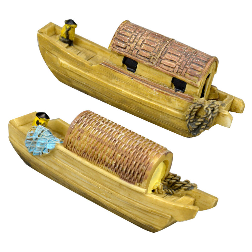 2 Pcs Mediterranean Decor Miniature Boat Ornament Fish Tank Ornament
