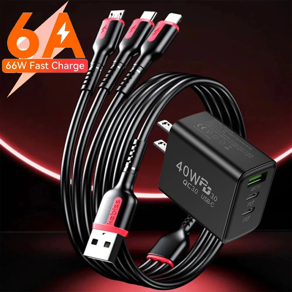 3 in1 Fast Charging Cable USB Type C Charger For Android Cell Phone Universal - Image 2 of 4