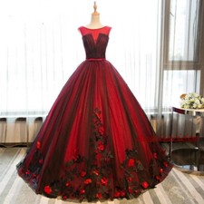 Red Gothic Quinceanera Dresses Ball Gown Pleat 3D Flower Lace Up Sweet 16 Dress