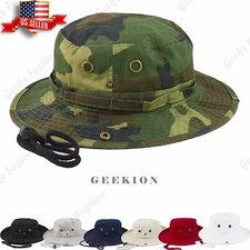 100% Cotton Boonie Bucket Hat Military Fishing Hunting Wide Brim Men Outdoor