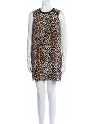 Silk Mini Shift Dress Sz 6 Animal Print Sleeveless Crew Neck Button Rachel Zoe