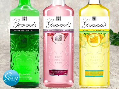 Gordons Gin personalisierte Etiketten, rosa, grün oder gelb, Geschenke für jeden Anlass
