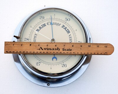 GIANT 27.5CM CIRCA 1930'S ENGLISH ALL BRASS BEVELED MARINE ANEROID