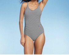 Women  s Kona Sol Classic Black Coastal Gingham One Piece Swimsuit L Retail 40