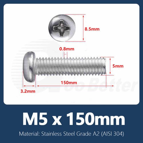 M5 Phillips Pan Head Machine Screw Bolt DIN 7985 A2 Stainless Steel 6mm - 200mm - Picture 42 of 47