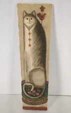 E Smithson Cat Bird Folk Art 3D Wall Plaque Resin Signed 3 x 11 Primitive