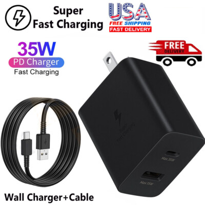 35W Dual Port Super Fast Charger Adapter Plug + Cable For Samsung Galaxy S23 S22