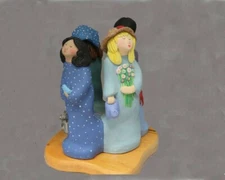 vintage folk art sculpture:  a gathering of 4 friends-hand sculpted & painted