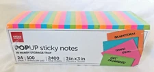 Office Depot Pop-Up Notes, Storage Tray, 3"x3", Vivid Colors, 100 Sheets, 24PK