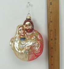 VTG 1980s GLASS JESUS MARY JOSEPH CHRISTMAS TREE ORNAMENT 4 1/2" TALL