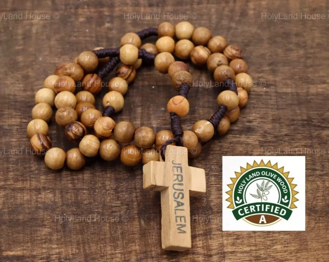 Holy Land Rosary Best Gift Olive Wood Beads Jerusalem Wooden Cross Necklace