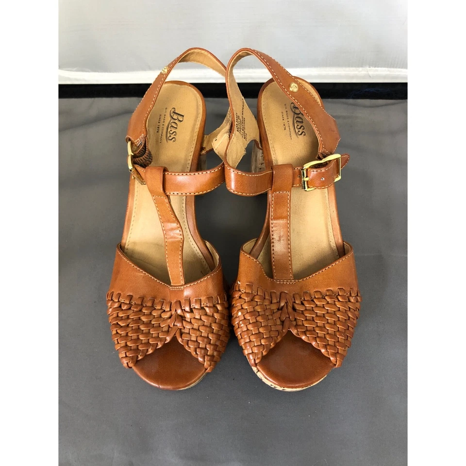 Sandalias Bass para mujer de cuero con plataforma de corcho marrón claro talla 6 M Foto 3 de 4