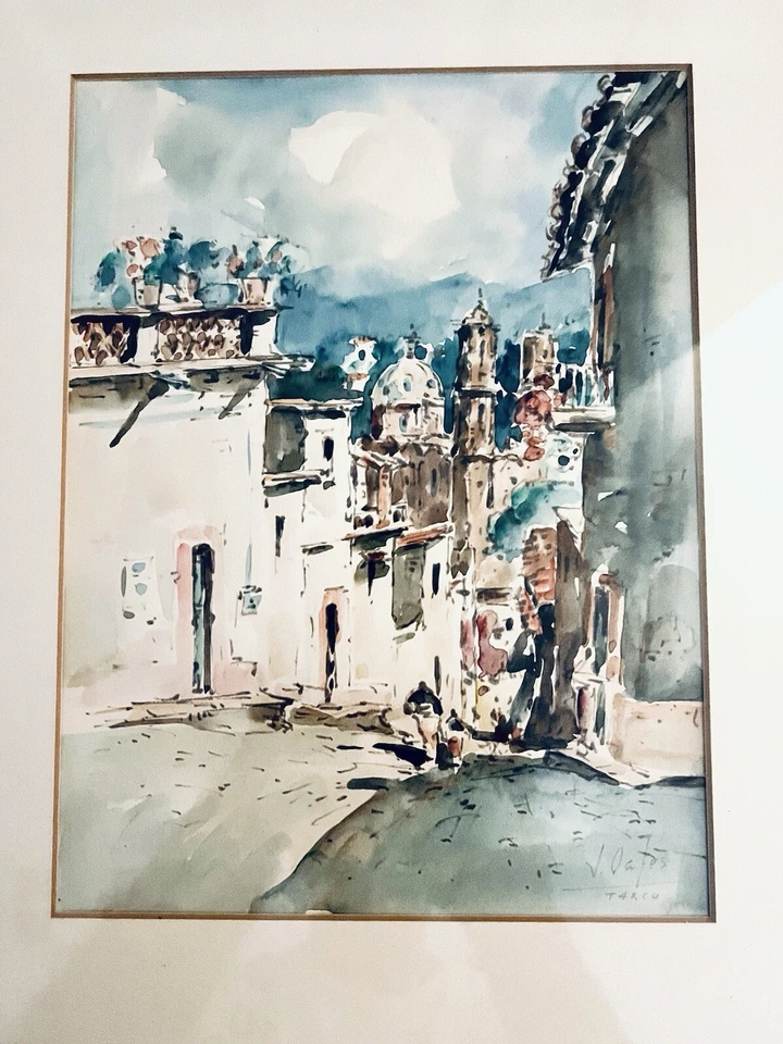 Pintura Acuarela Original Por Jaime Oates Taxco Artista Mexicano - Raro Hallazgo Foto 3 de 4