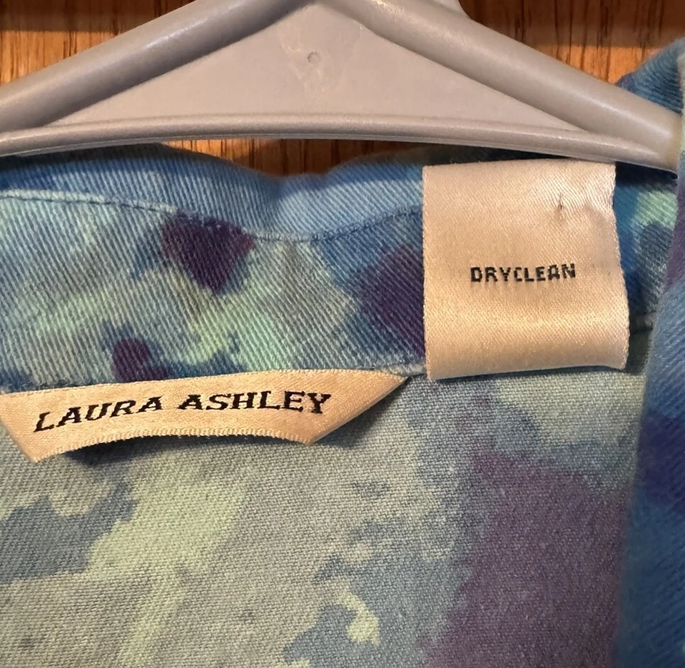 Laura Ashley 女式夹克印象派印花蓝色/黄色/Grn 纽扣 L 码 — 第 3/4 张图片