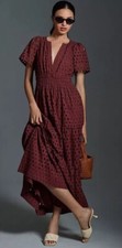 NWT L Anthropologie Somerset Maxi Dress Eyelet Edition Tiered Chocolate BROWN L
