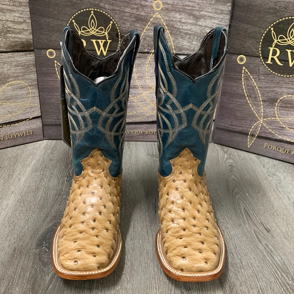 MEN'S BROWN OSTRICH QUILL LEATHER WESTERN RODEO EXOTIC COWBOY SQUARE TOE BOTAS - Image 2 of 4