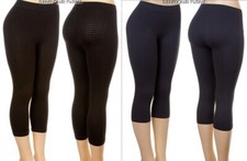 Black Texture or Gray Smooth Seamless Capri Stretch Footless Leggings Plus OS