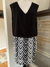 GUESS black lined sheer top/black white lined sequin skirt dress sz 8