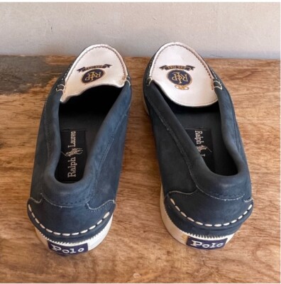 RALPH LAUREN POLO Vtg 80s Nautical Blue White Crest Loafer Deck
