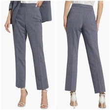 New Elie Tahari Saige Cotton Trouser Pants High Rise Navy Blue Check Sz 10