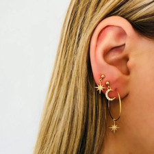 Women Elegant Crystal Rhinestone Ear Stud Moon Stars Earrings Fashion Jewellery