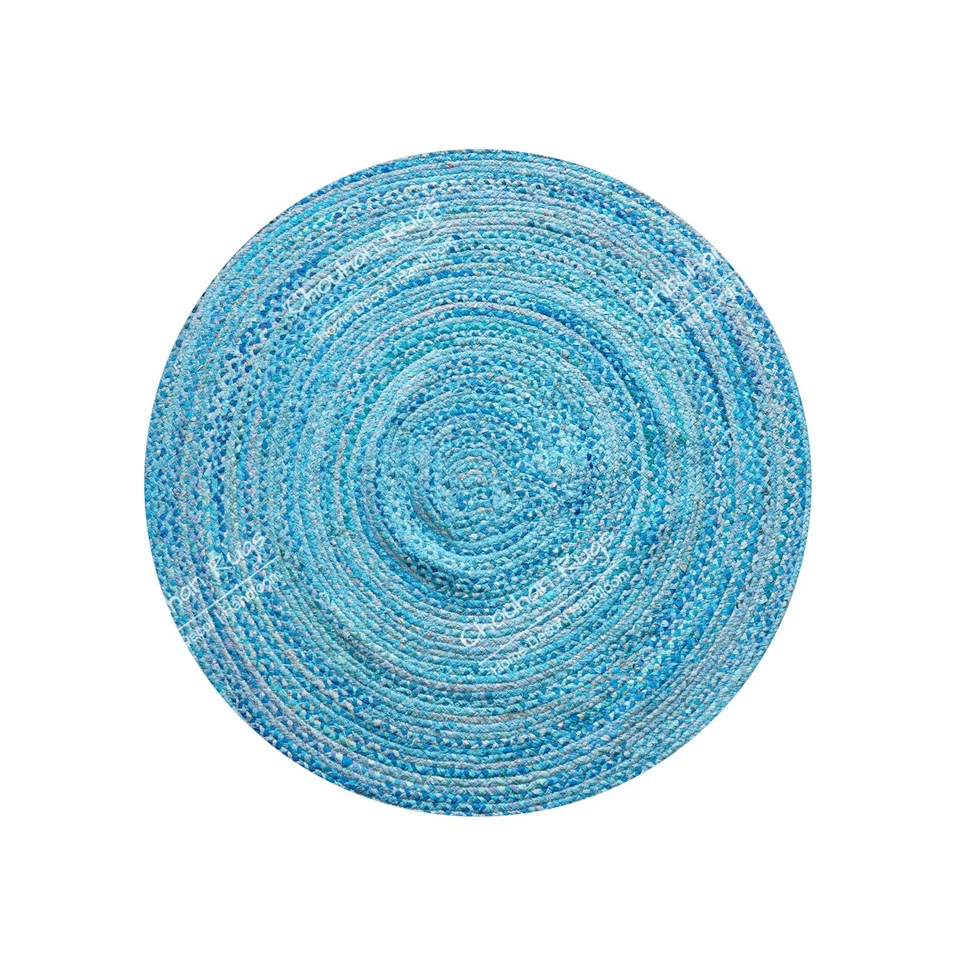Custom Size Handwoven Round Turquoise Cotton Chindi Rug Vintage Home Decor Rug - Image 4 of 4