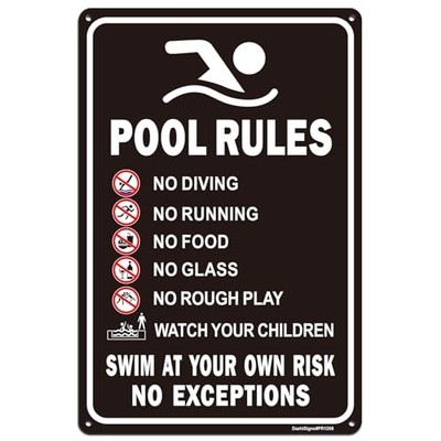 Pool Rules Sign, No Diving No Running No Food No Glass No Rough Play Signs, 