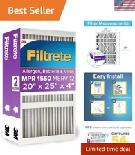 Air Filter 20x25x4 MERV 12 for Furnace HVAC Allergy Asthma 2 Pack