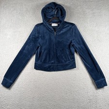 VTG Y2K Juicy Couture Velour Zip Up Hoodie Velvet Track Jacket Blue McBling S