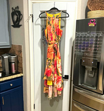 Vince Camuto - Women's Multicolor Floral Chiffon Square Neck Midi Dress - 10