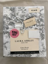 NEW 4pc Laura Ashley King Sheet Set Cottage Floral VANESSA GREEN White