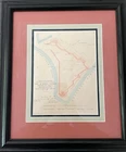 Antique 1895 Civil War Map Smith's Island NC Bald Head Island Rebel Works Framed