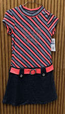 Pink  Violet Coral Gray Striped Butterfly Cap Sleeve Dress Girl's L 10/12