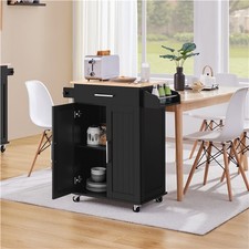 Kitchen Island Trolley Cart with Spice Rack Towel Holder and Drawer Black