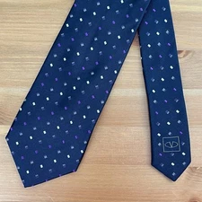 Valentino Silk Necktie Navy Blue Purple Geometric Mens Luxury Designer Italy