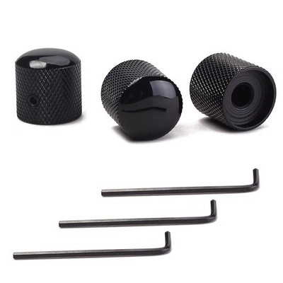 3 Pack Black Metal Guitar Control Knobs Dome Style for Electric Guitar Bass