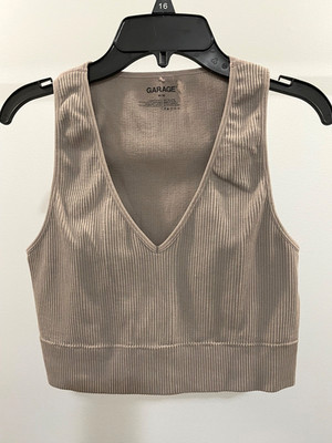 Garage Clothing Seamless Plunge V-Neck Cropped Tank Cami Gray Women's  Medium