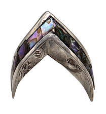 VINTAGE Sterling Silver / Abalone Inlay Ladies V Ring Size 5.25
