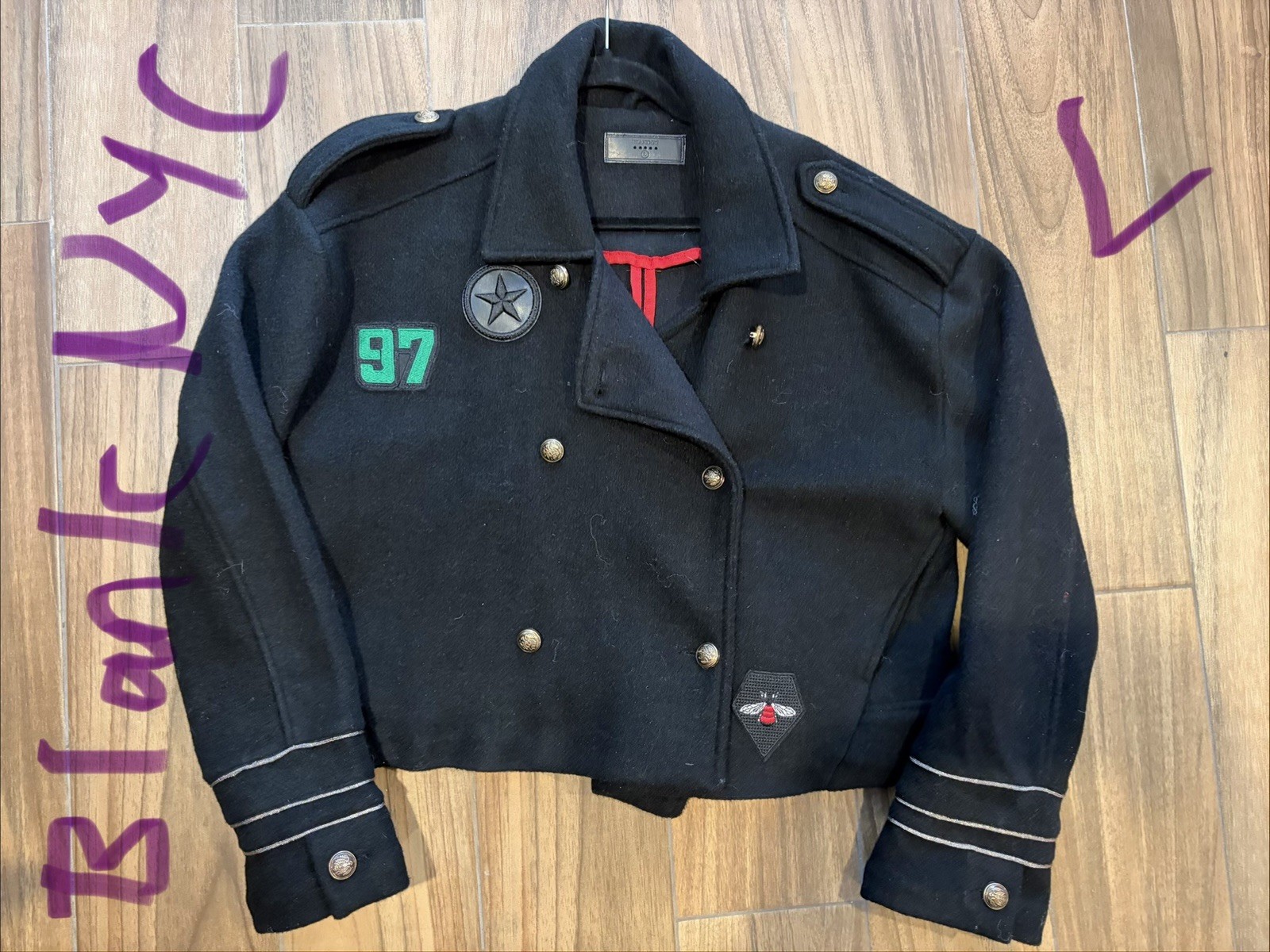 Blank NYC Coat Women Extra Small Black Cropped Double Breasted Wool Blend Jacket