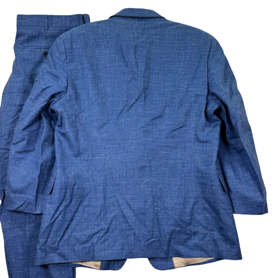 Paul Fredrick 2 Piece Suit Jacket Men 44S 36x25 Blue Wool Silk Linen Notch Lapel - Image 3 of 4
