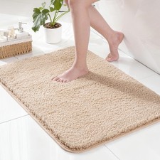 Solid Camel 17x24 Inch Microfiber Bath Mat Non Slip Absorbent Washable Rug
