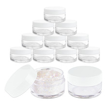 Beauticom 12 PCS 20G/20ML Round Clear Plastic Refill Jars with White Lids
